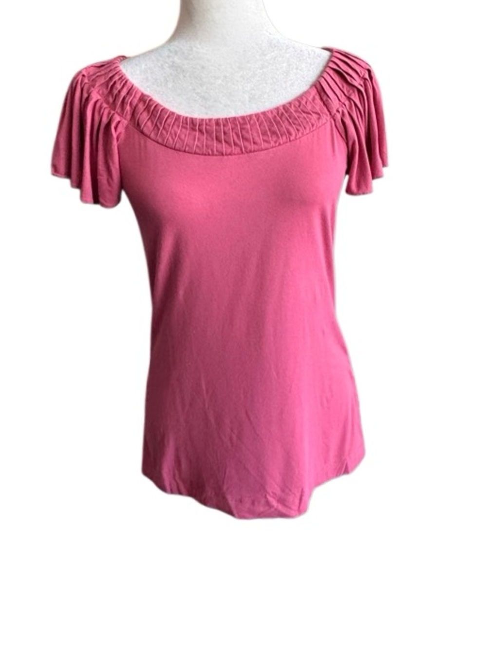 Banana Republic Pink Ruched Flutter-Sleeve Top Rose Pink SZ S
